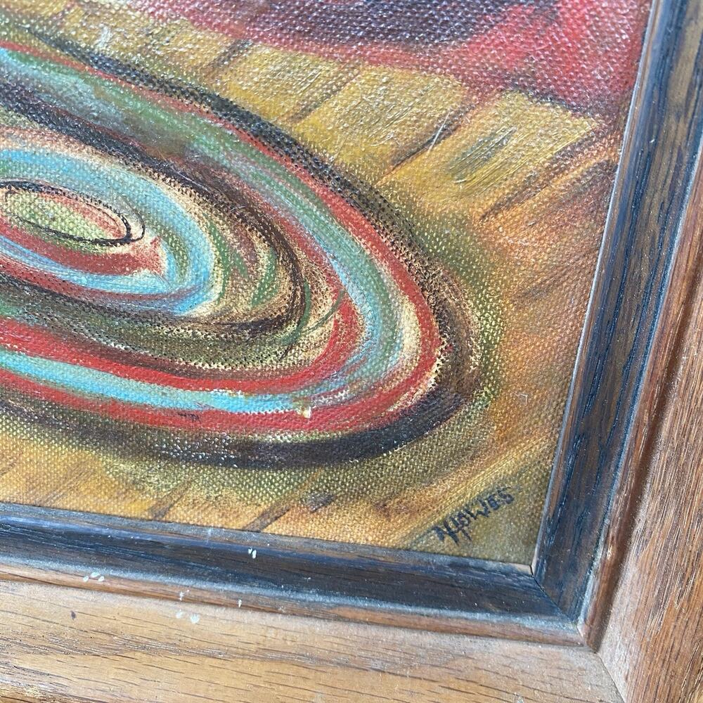 VTG Original Oil Painting on Canvas Abstract Living Room Fireplace Signed Frame - Picture 3 of 5